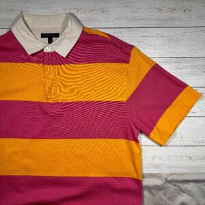 Banana Republic - Rugby Polo Shirt - Orange and Pink - Men's Large